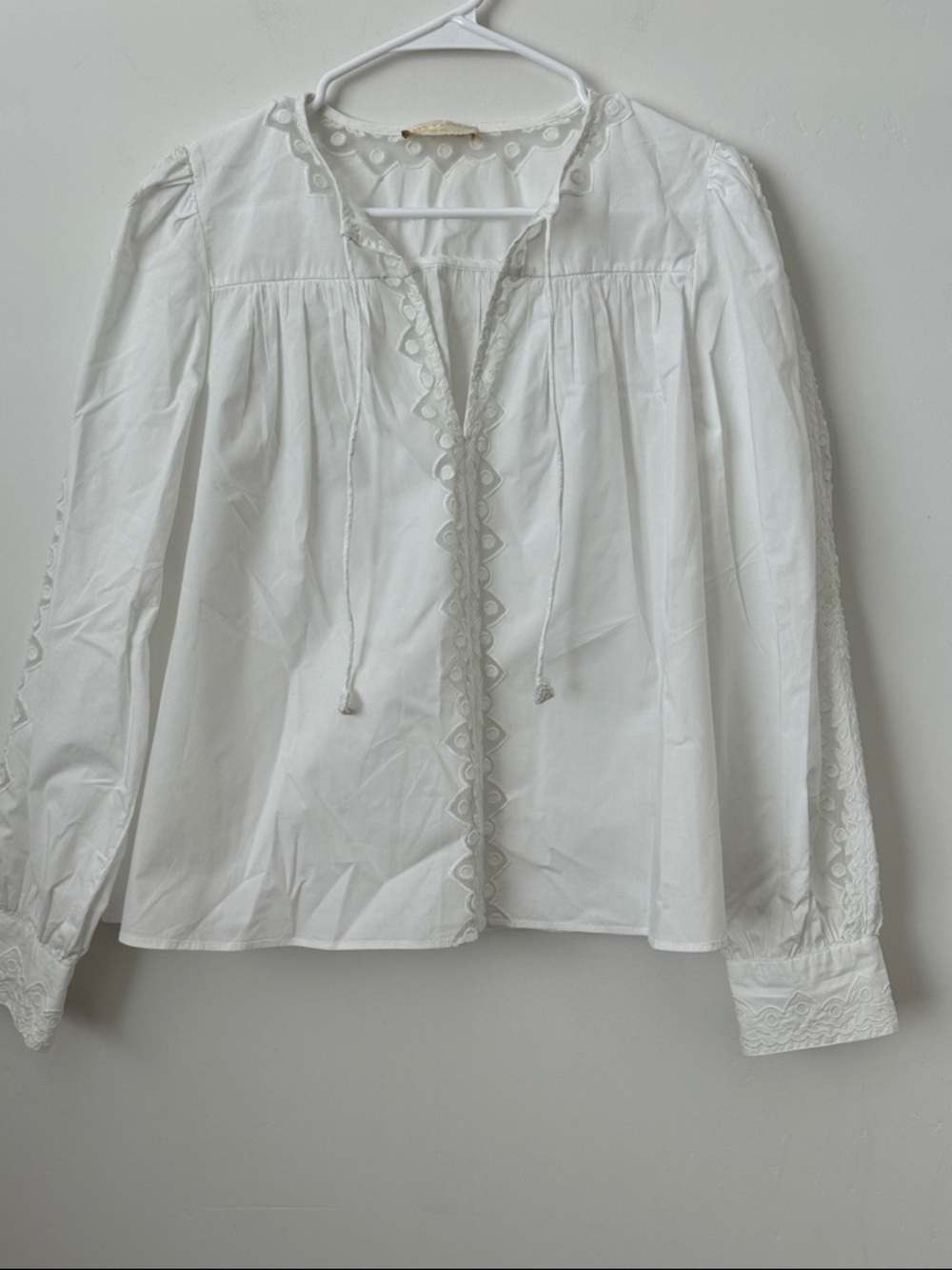 Ulla Johnson Kady Long-Sleeve 100% Cotton Embroidered Blouse in White Size: 8